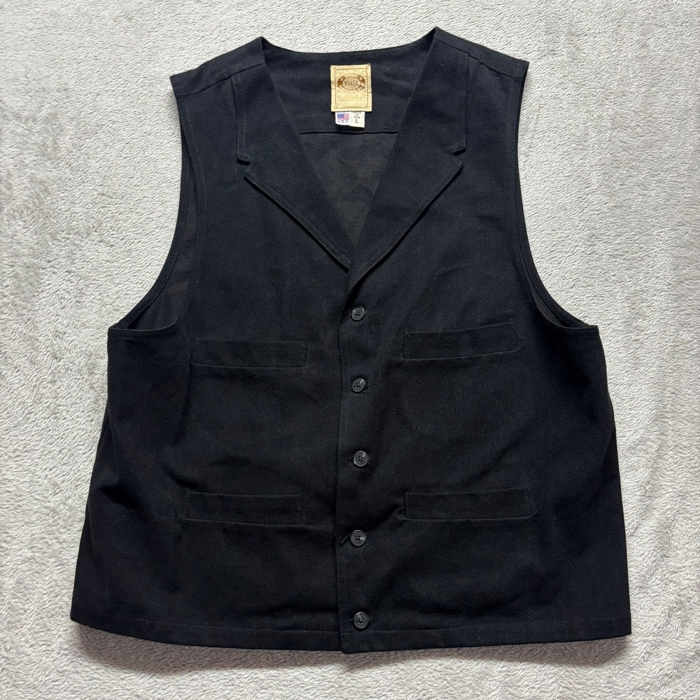 VTG Wah Maker Vest Mens L Black Frontier Western Cowboy Cotton EUC USA Made